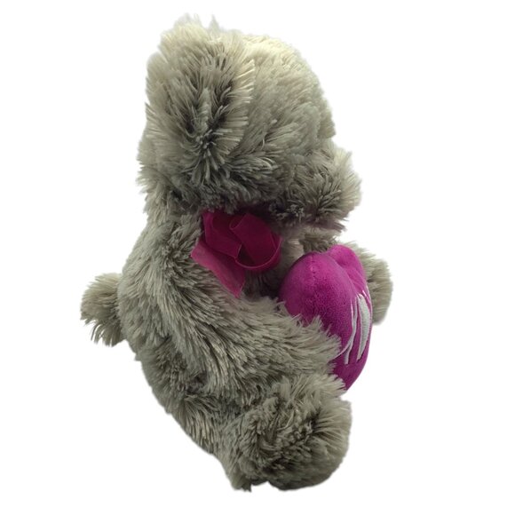 Gray Teddy Bear Plush Pink Heart "XOXO"  Ribbon 12" Stuffed Animal Toy Gift Soft - Picture 6 of 8
